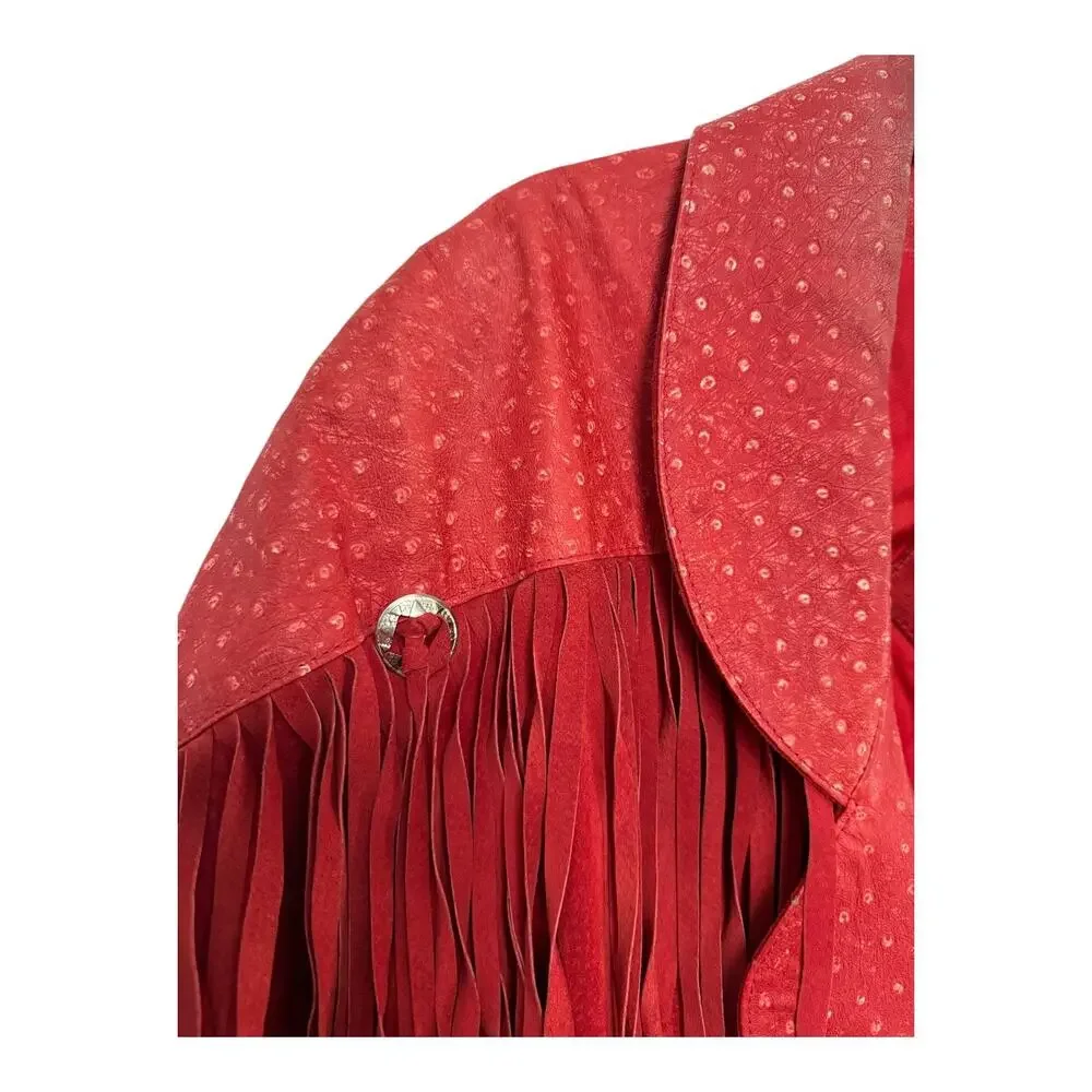 Vintage 1980s Avanti Red Suede Western Fringe Frontier Leather Coat medium - Picture 6 of 16